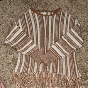 BKE Brown and Cream Crew Neck Striped Sweater